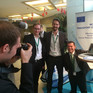 Dr. Mark Ludwig (DSHS), Matthias Guett (SPIN Sport Innovation) und EPC-Präsident John Petersson (von links) präsentieren das EU-Projekt "Parasport Exchange" beim EU Sport Forum.