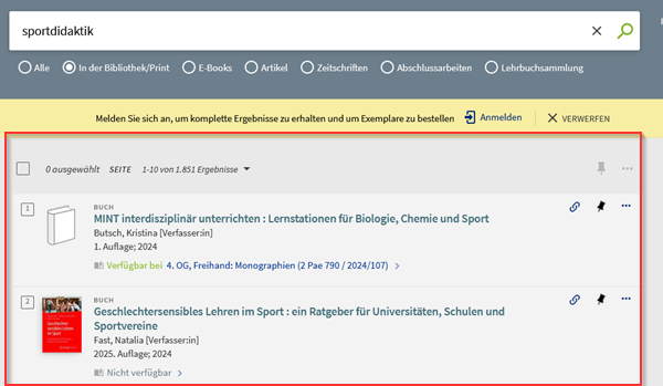 Bildausschnitt Ergebnisliste